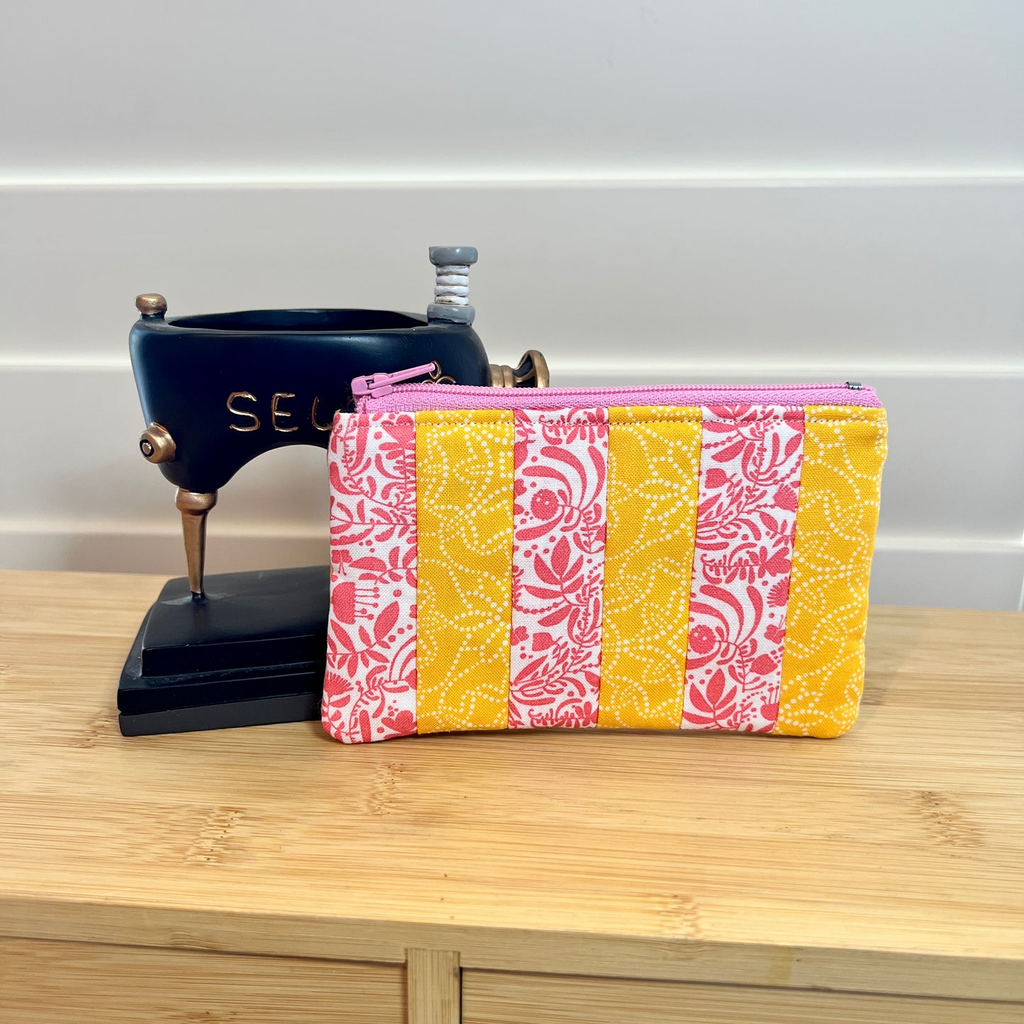 Hand Quilted Yellow and Pink Coin Purse