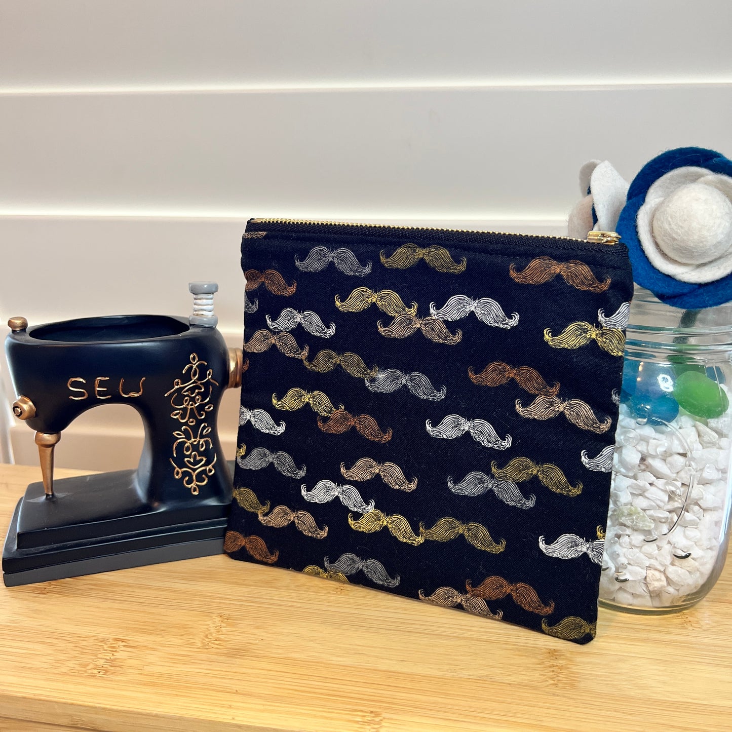 Moustache Square Zip/Makeup Bag