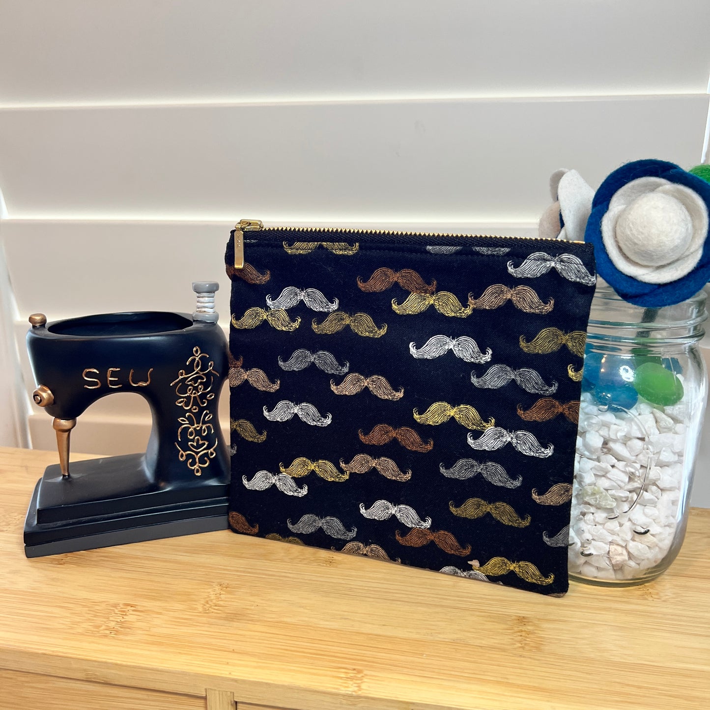 Moustache Square Zip/Makeup Bag