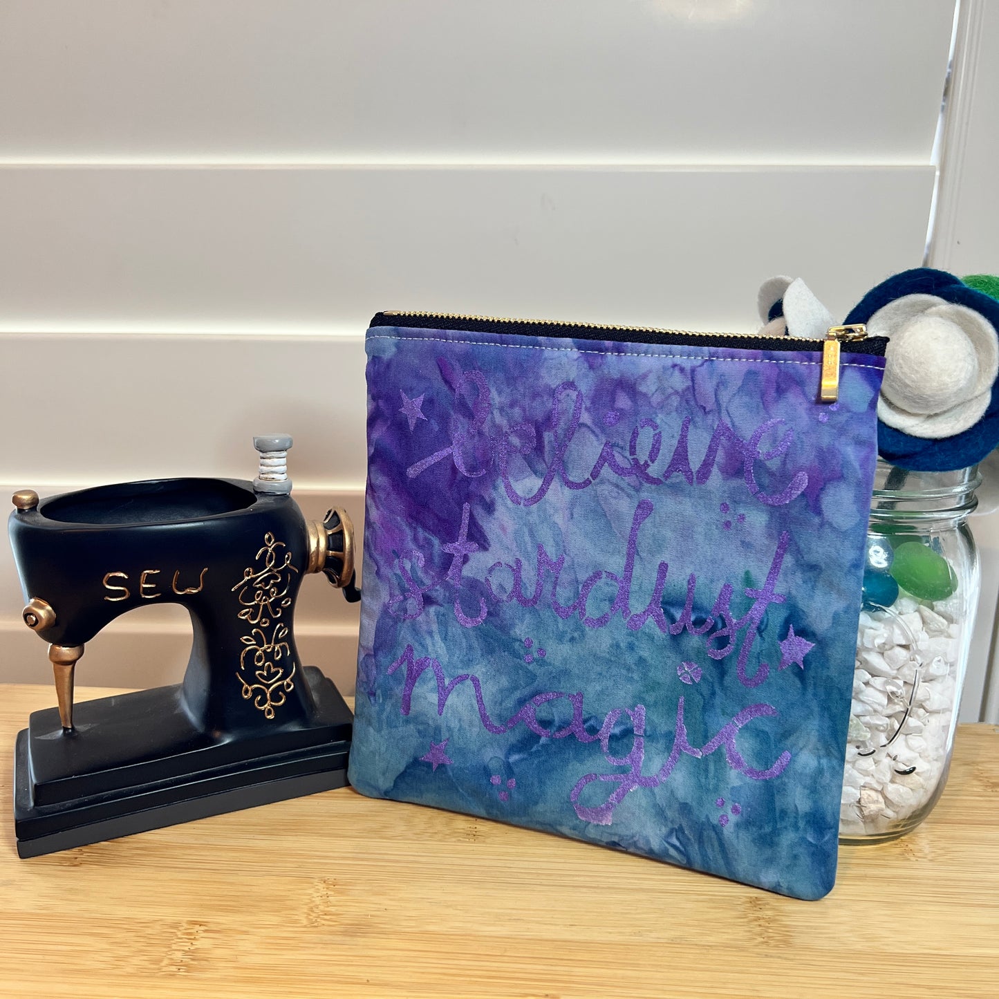 Blue and Purple Believe Hand-dyed Zip Bag