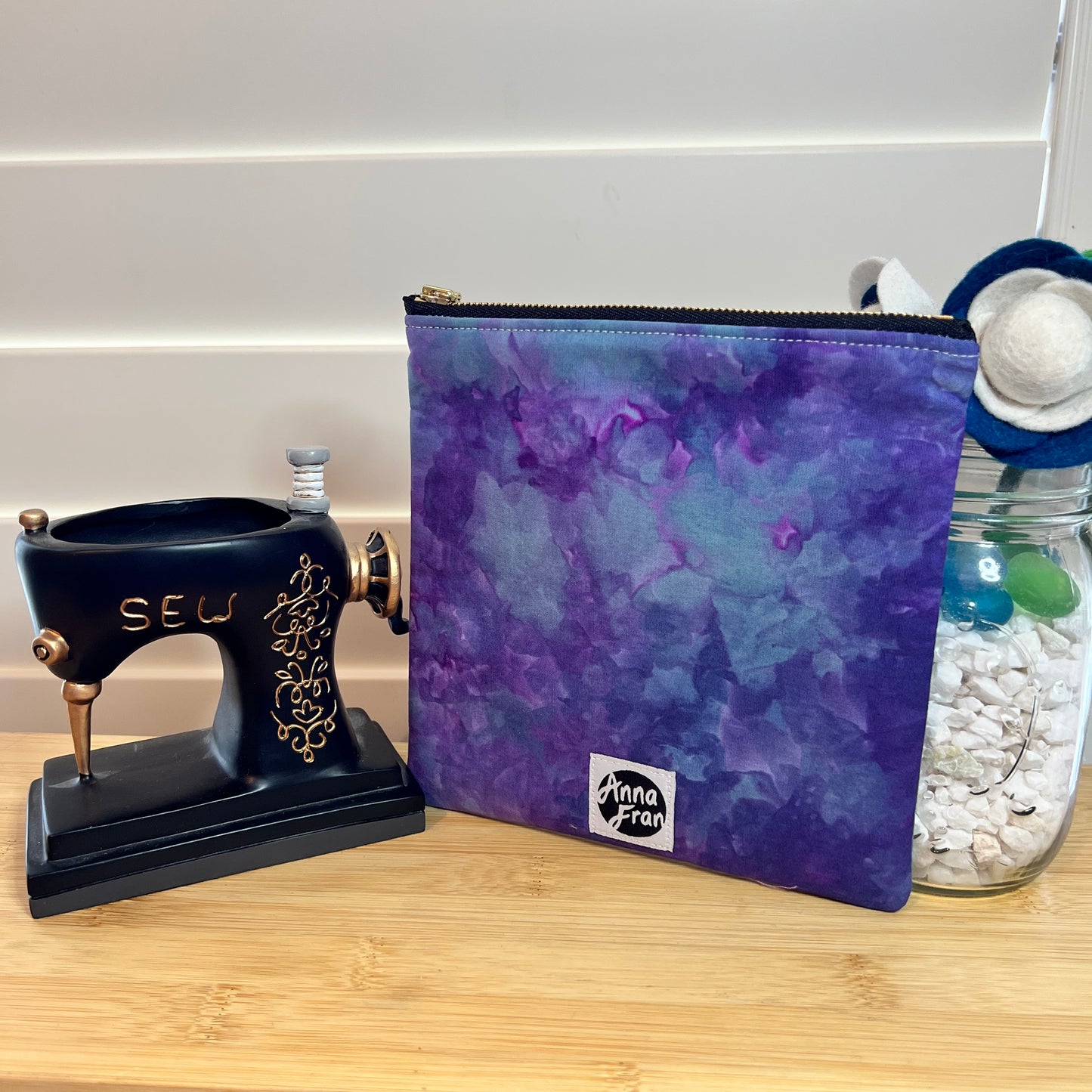 Blue and Purple Believe Hand-dyed Zip Bag