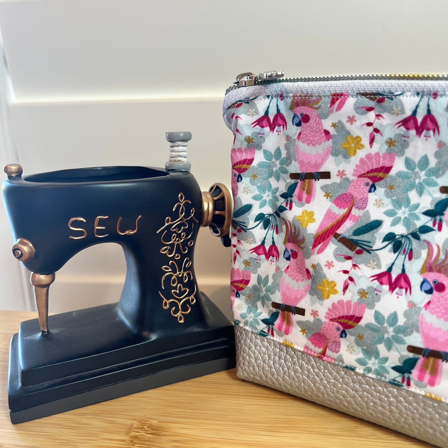 Handmade Pink Cockatoos Makeup Bag
