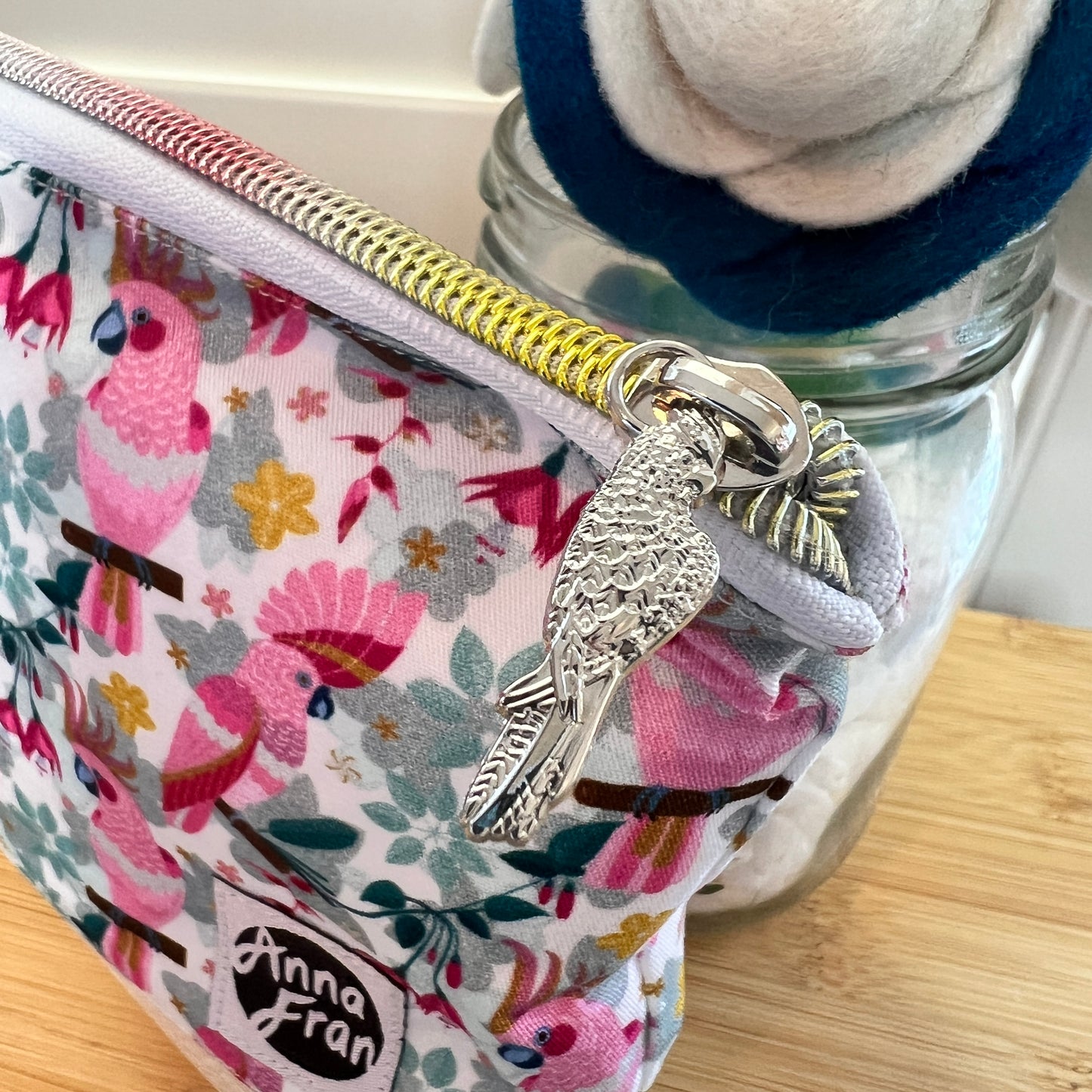 Handmade Pink Cockatoos Makeup Bag