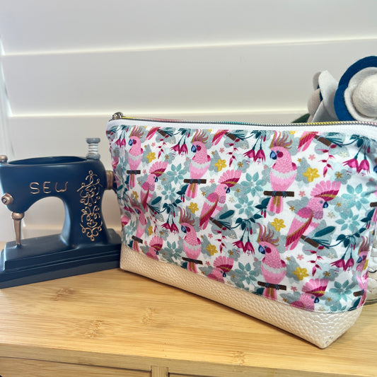 Handmade Pink Cockatoos Makeup Bag