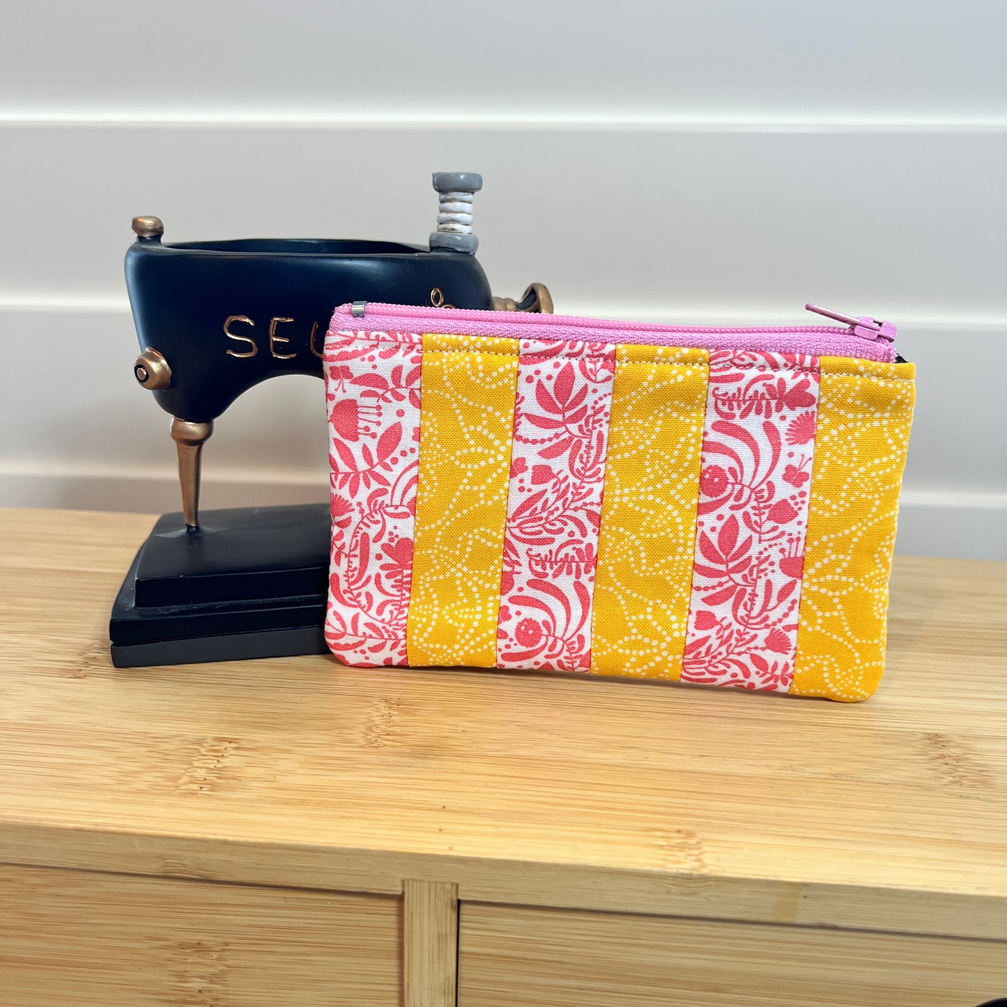 Hand Quilted Yellow and Pink Coin Purse