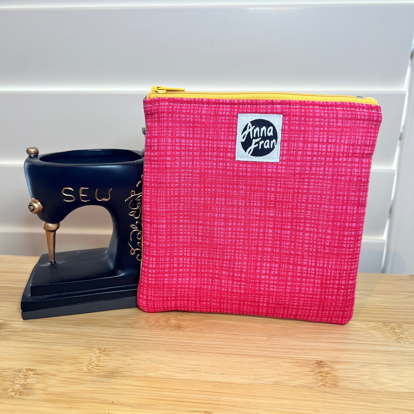 Hand Quilted Yellow and Pink Square Zip Bag