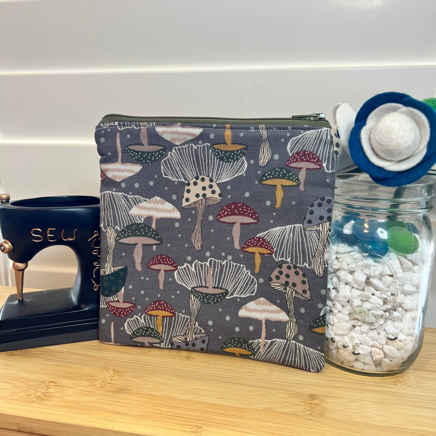 Mushroom Square Zip/Makeup Bag