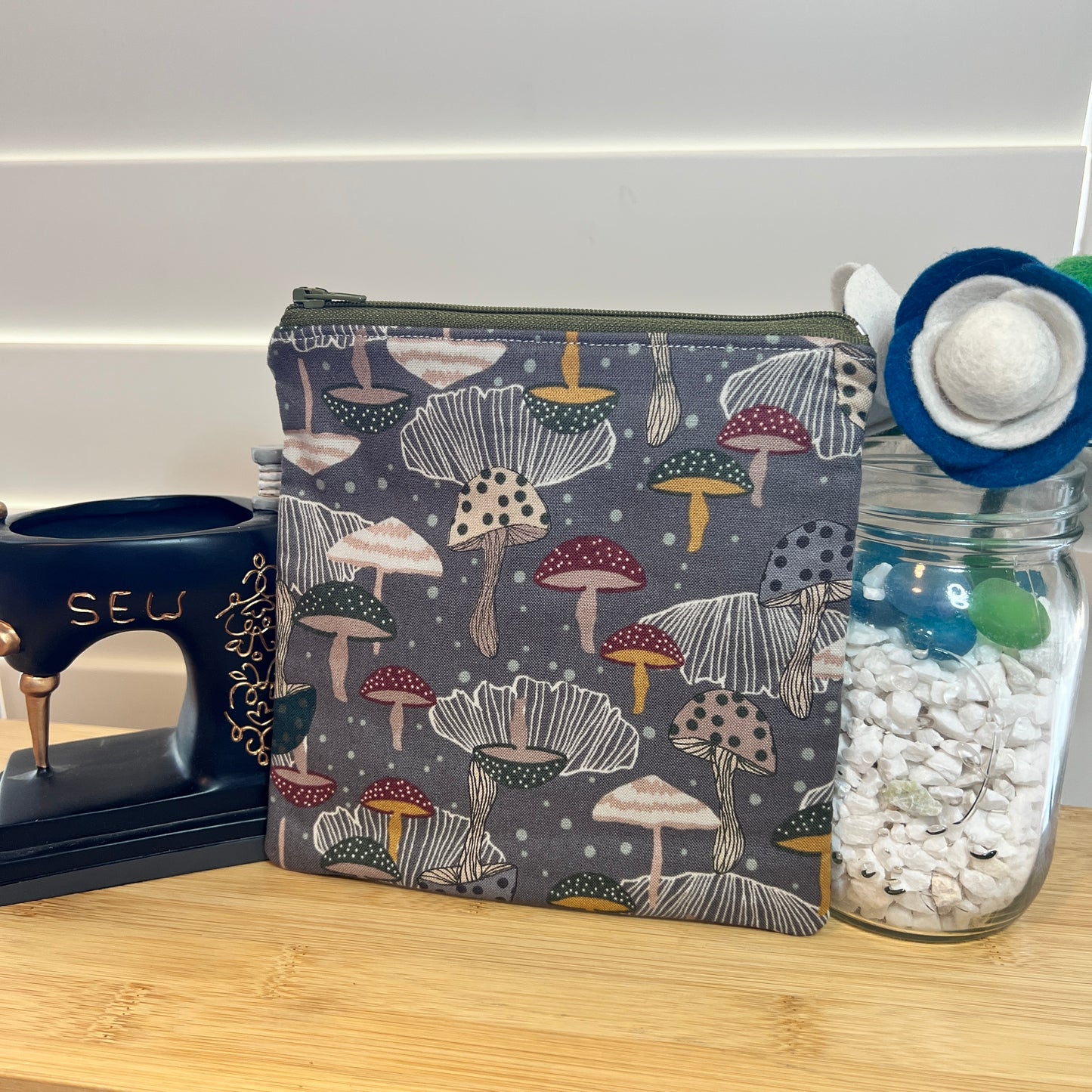 Mushroom Square Zip/Makeup Bag