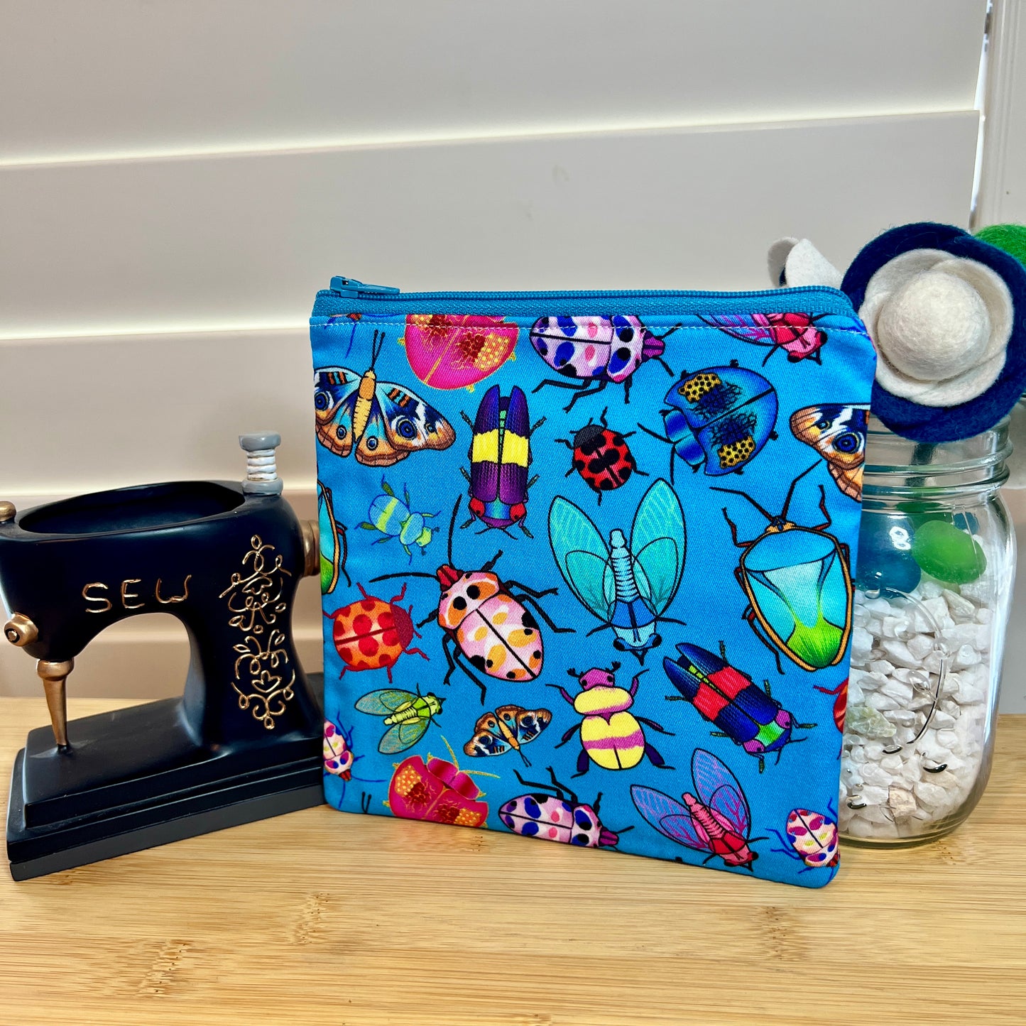 Bugs on Blue Square Zip/Makeup Bag