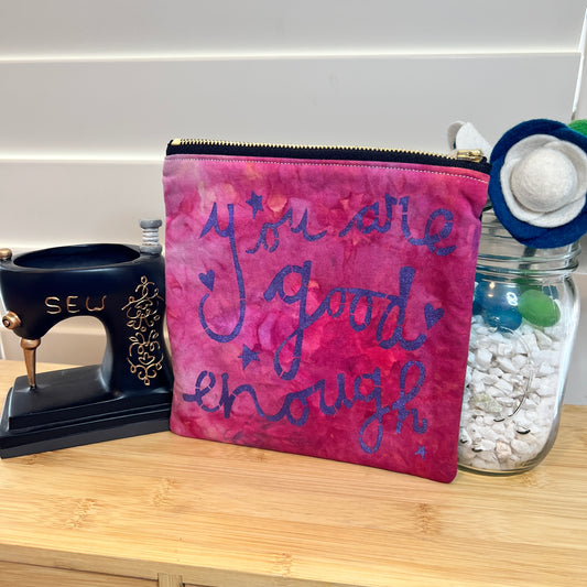 Pink/Purple Good Enough Hand-dyed Affirmation Zip Bag