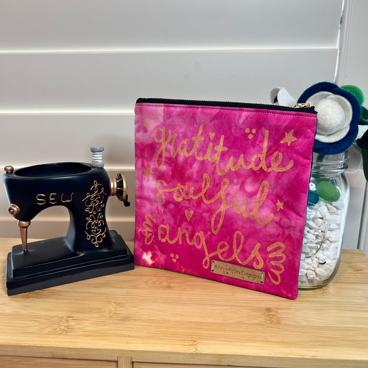 Pink And Gold Gratitude Hand-dyed Affirmation Zip Bag