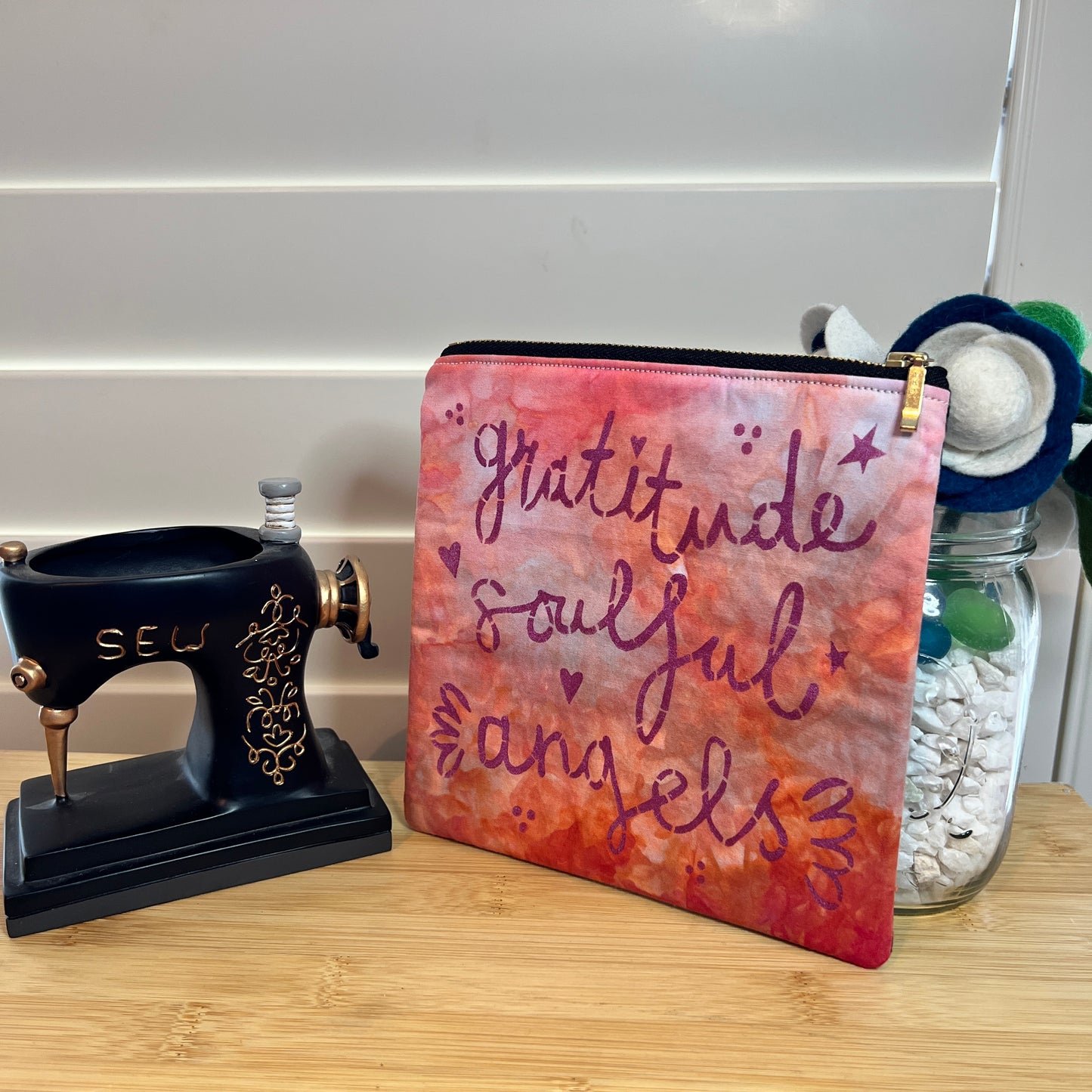 Orange Gratitude Hand-dyed Affirmation Zip Bag