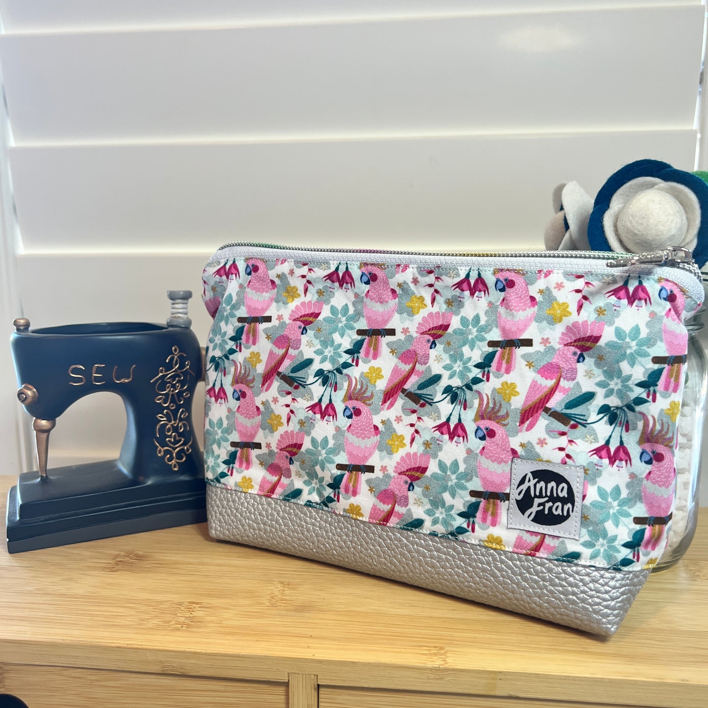 Handmade Pink Cockatoos Makeup Bag