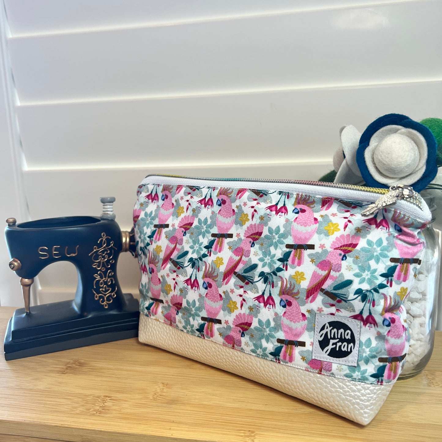 Handmade Pink Cockatoos Makeup Bag